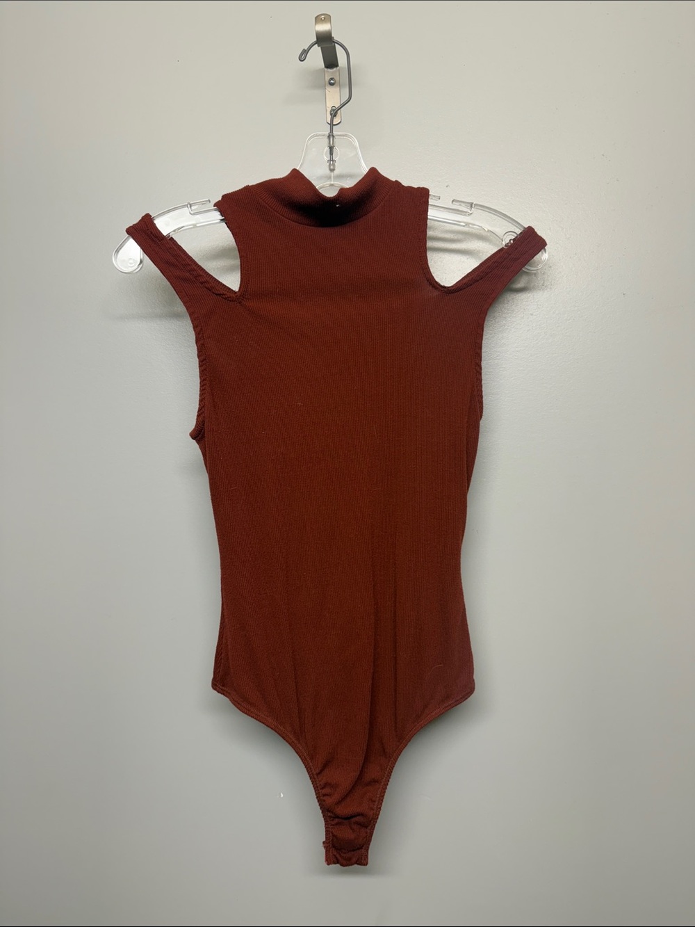 Free People Ribbed Burgundy Turtleneck Cold Shoulder Bodysuit